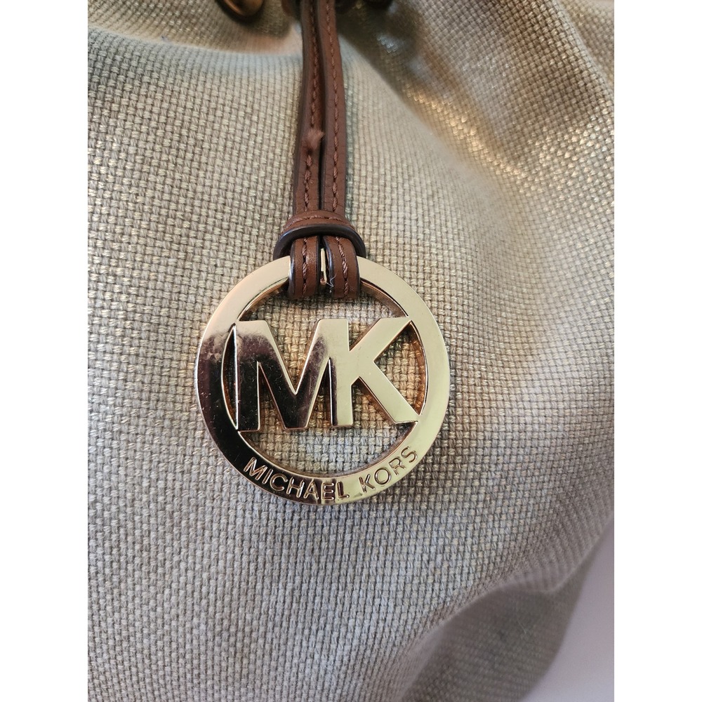 Michael Kors Marina Large Drawstring Tote Metallic Gold Rope Handle Hobo MK - Picture 5 of 16